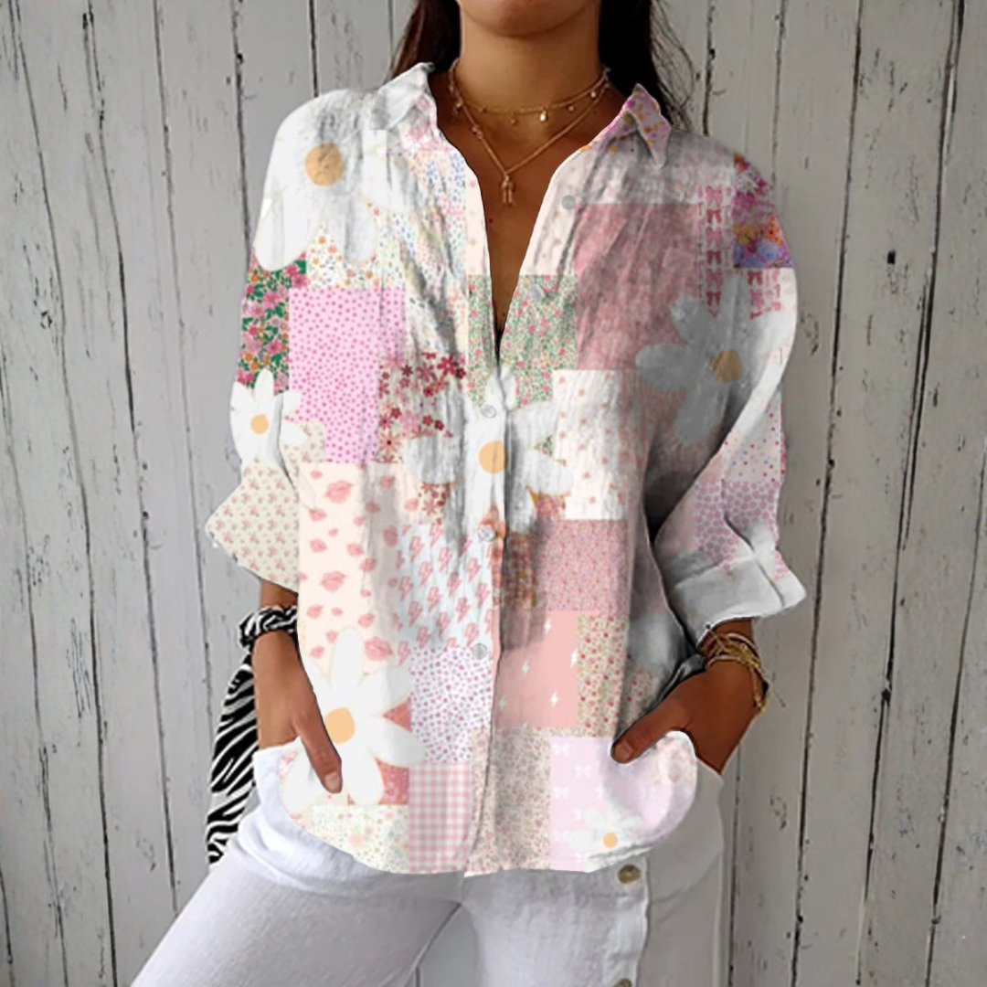 Aurora - Chemisier Blanc à Léger Motif Patchwork