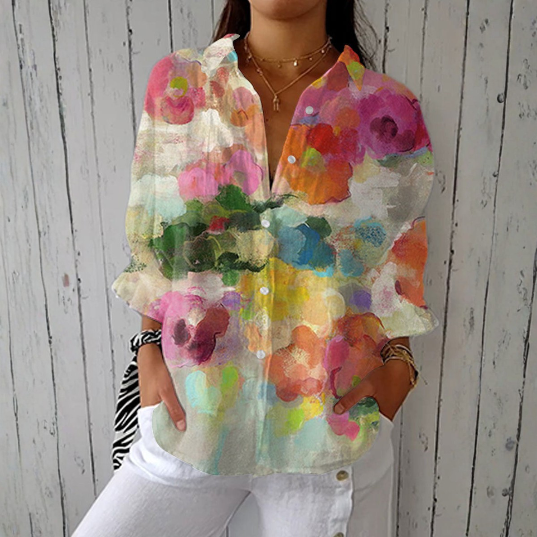 Inês - Chemisier Élégant Aquarelle à Motif Floral