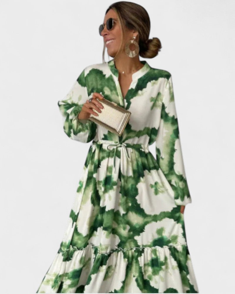 Gabriela - Robe Longue Élégante Verte et Blanche