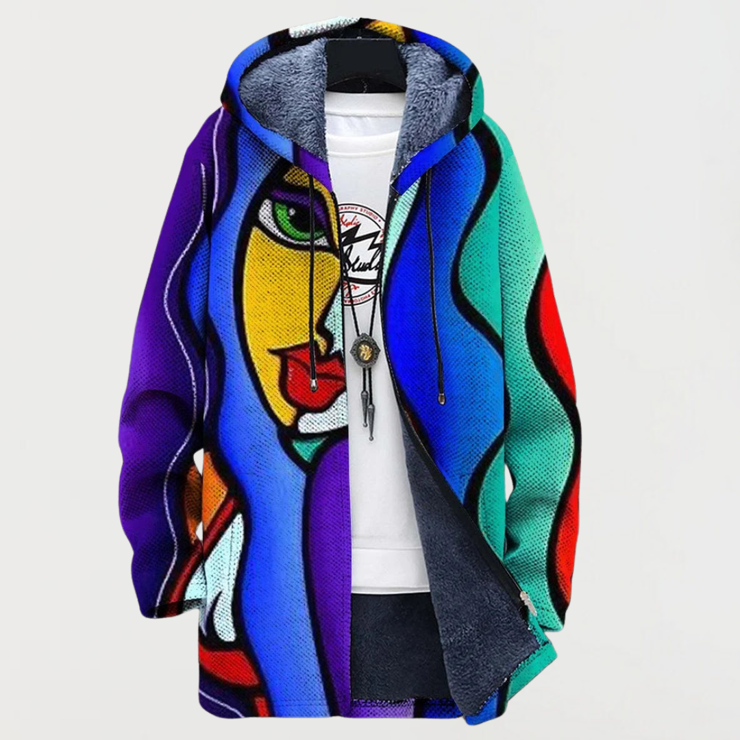 Manteau à capuche à imprimé artistique multicolore