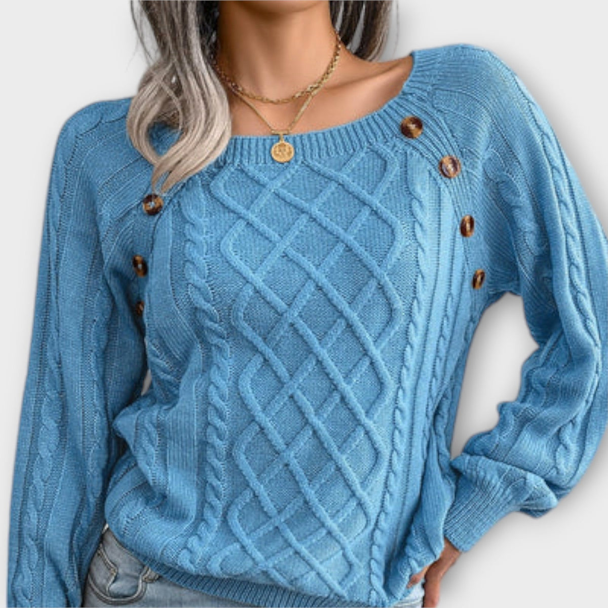Malia - Pull Gris Foncé à Boutons et Torsades