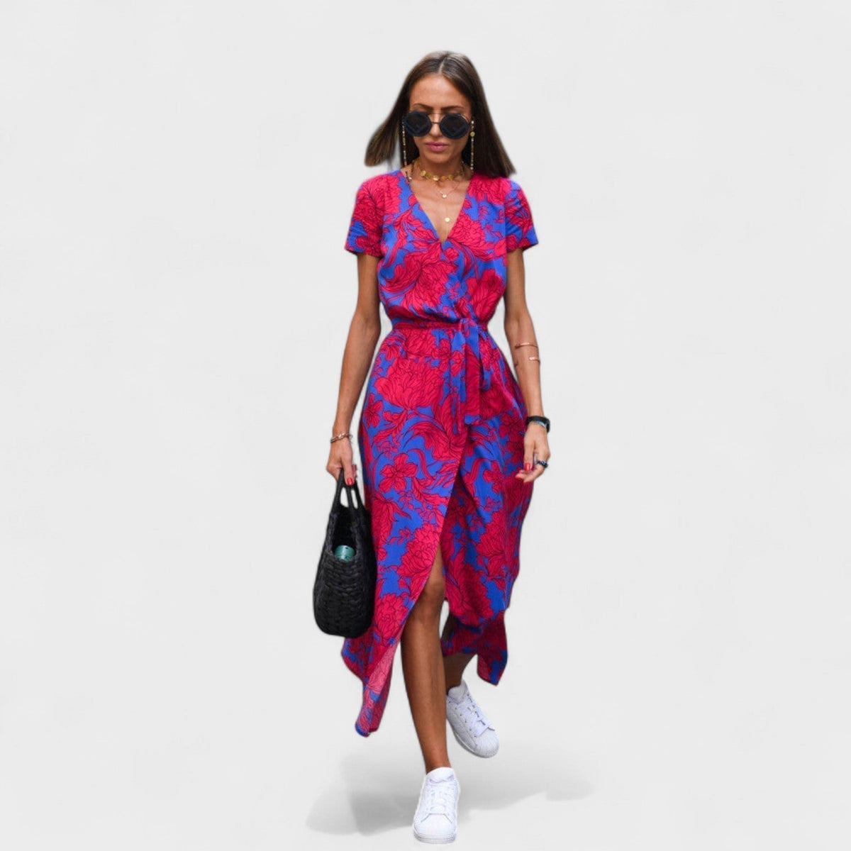 Lila Rosa - Robe Bohème Chic Rose à Motif Floral
