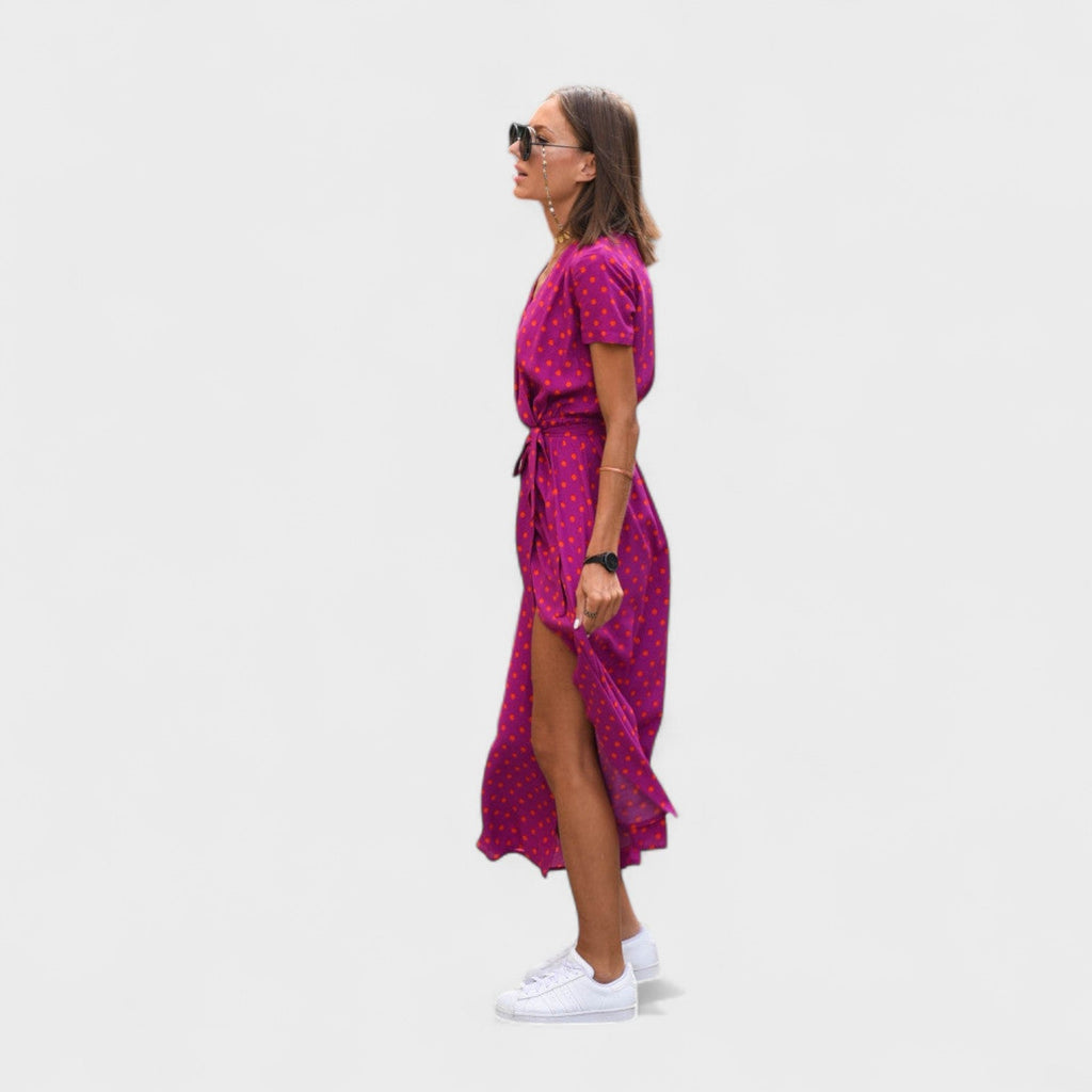 Lila Rosa - Robe Bohème Chic Rose à Motif Floral