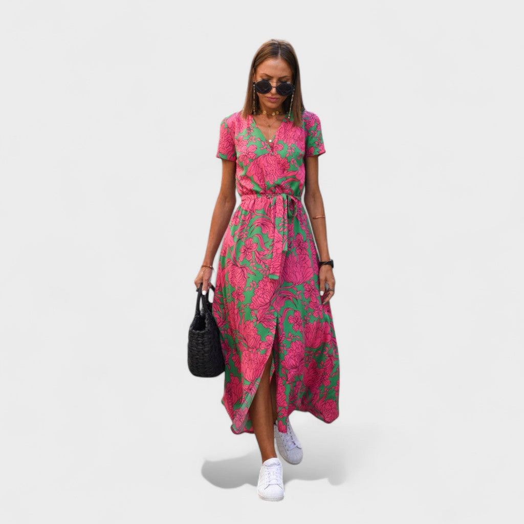 Lila Rosa - Robe Bohème Chic Rose à Motif Floral
