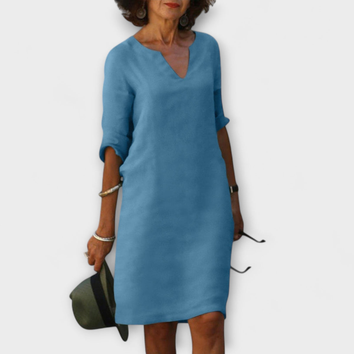 Ellyse - Robe d'Été Bleu Pétrole à Col V
