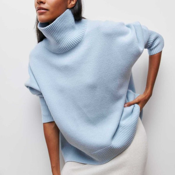 Katrielle - Pull Col Roulé Confortable Bleu Clair