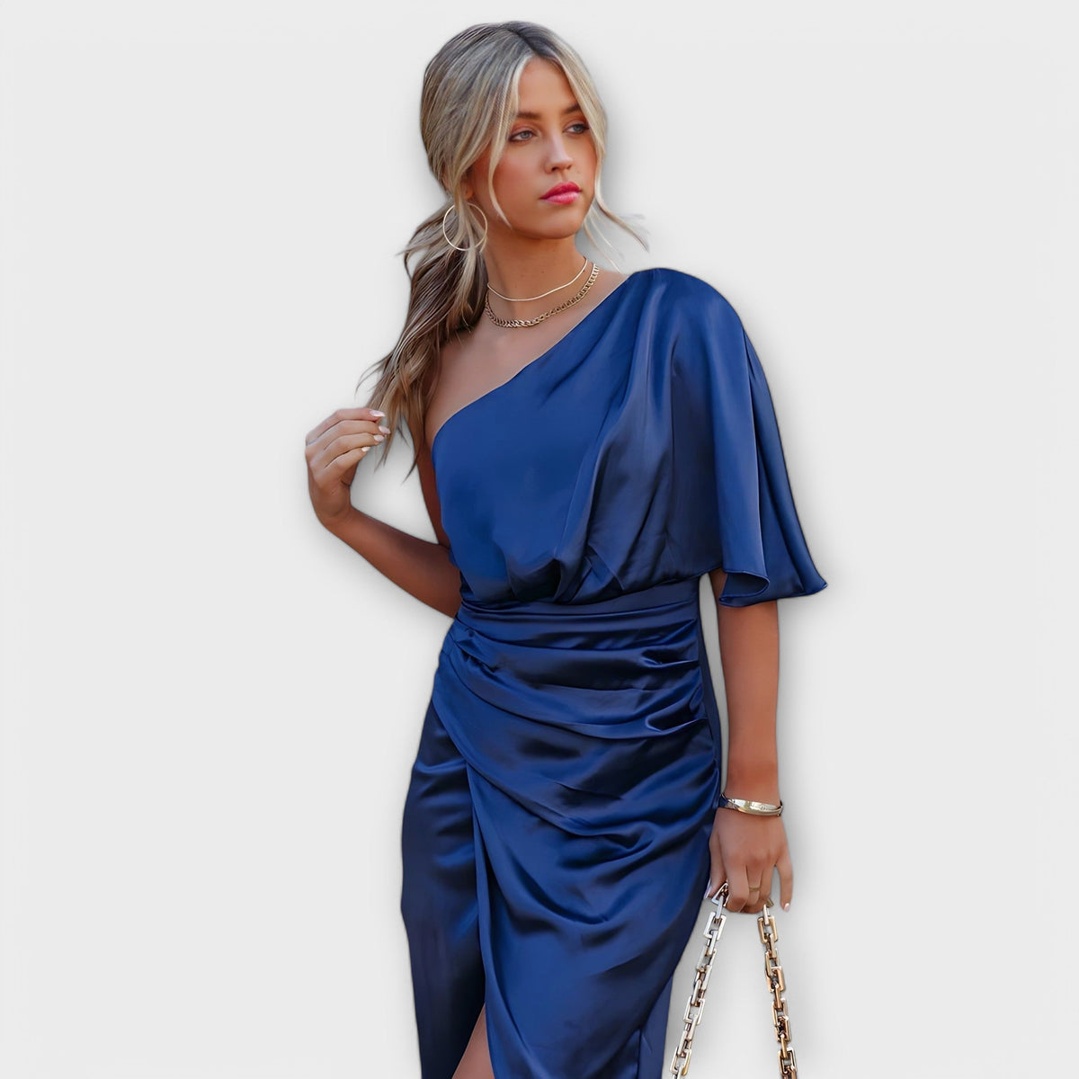 Élise - Robe de Soirée Luxueuse Bleue Une Épaule