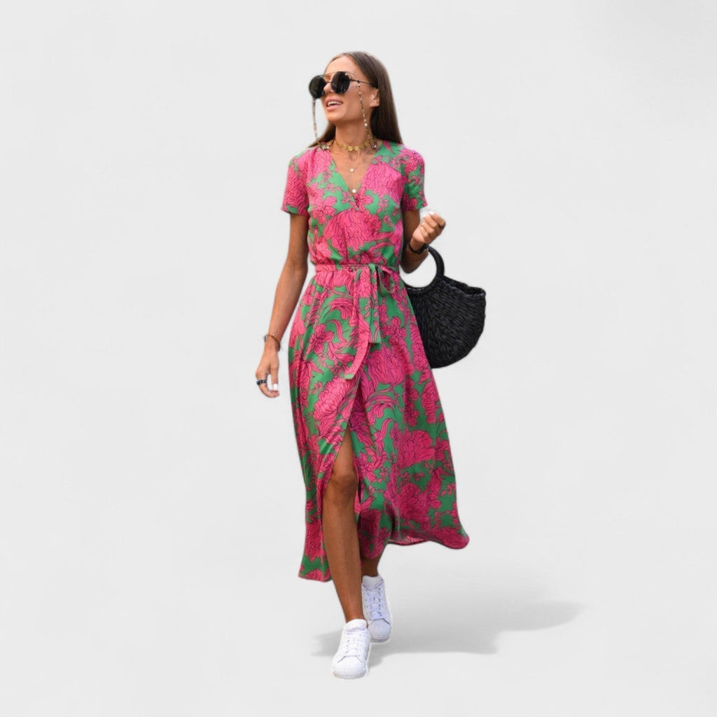 Lila Rosa - Robe Bohème Chic Rose à Motif Floral