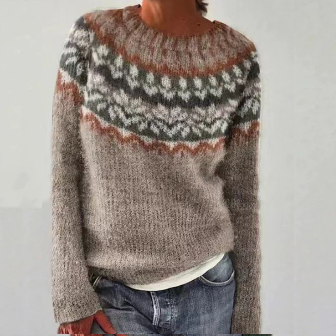 Tatjana | Pull Rétro Gris à Motif Norvégien