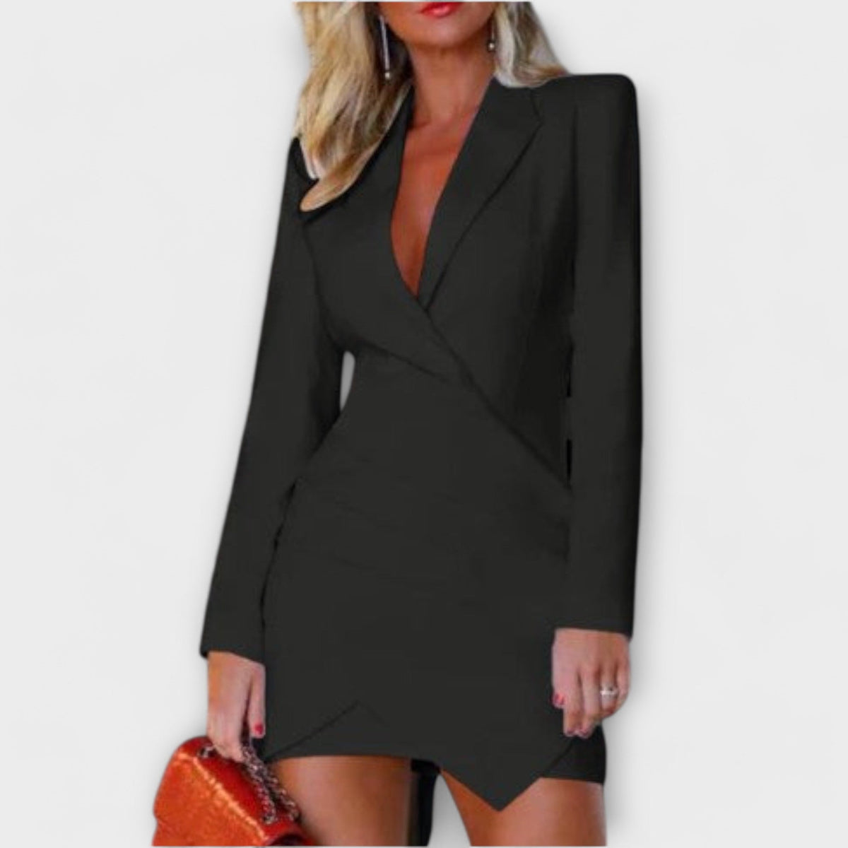 Robe Blazer Noire à Manches Longues