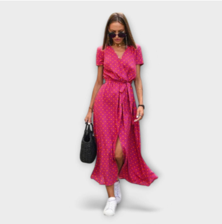 Eshel - Robe Confortable Rose et Vert à Motif Floral