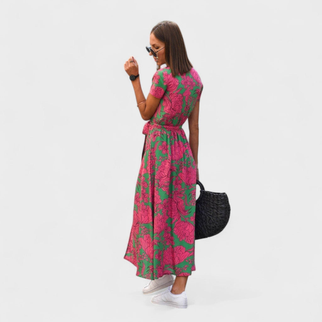 Lila Rosa - Robe Bohème Chic Rose à Motif Floral