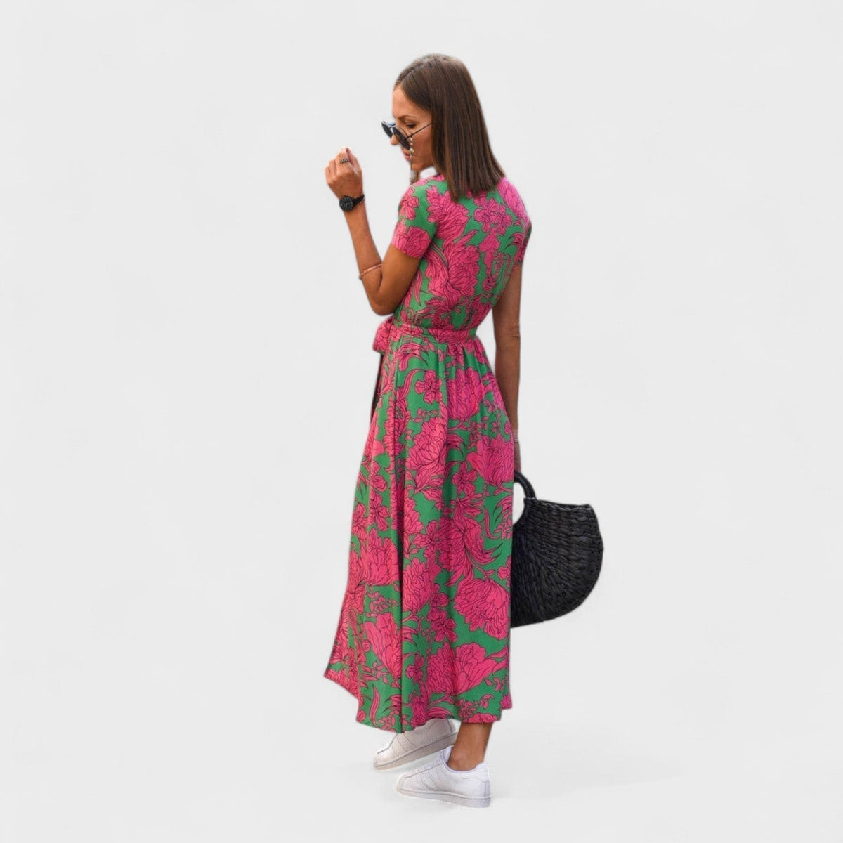 Lila Rosa - Robe Bohème Chic Rose à Motif Floral