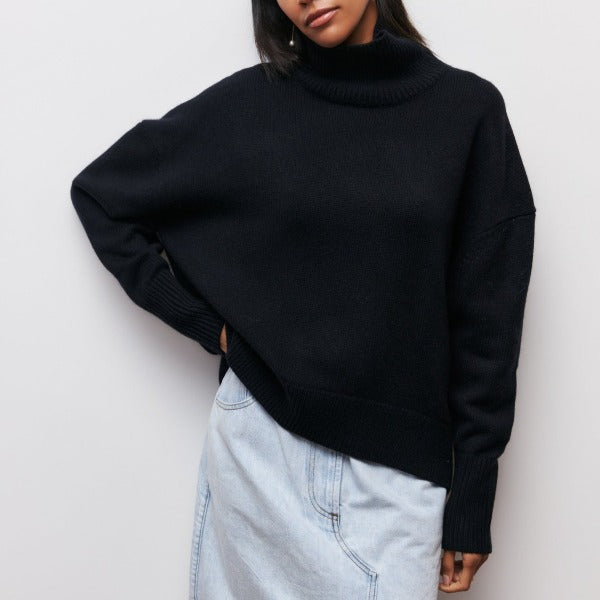 Katrielle - Pull Col Roulé Confortable Bleu Clair