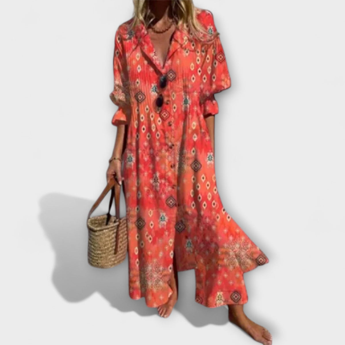 Lila - Robe Chemisier Bleu Clair à Motif Floral