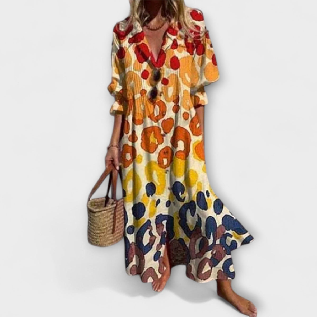Lila - Robe Chemisier Bleu Clair à Motif Floral