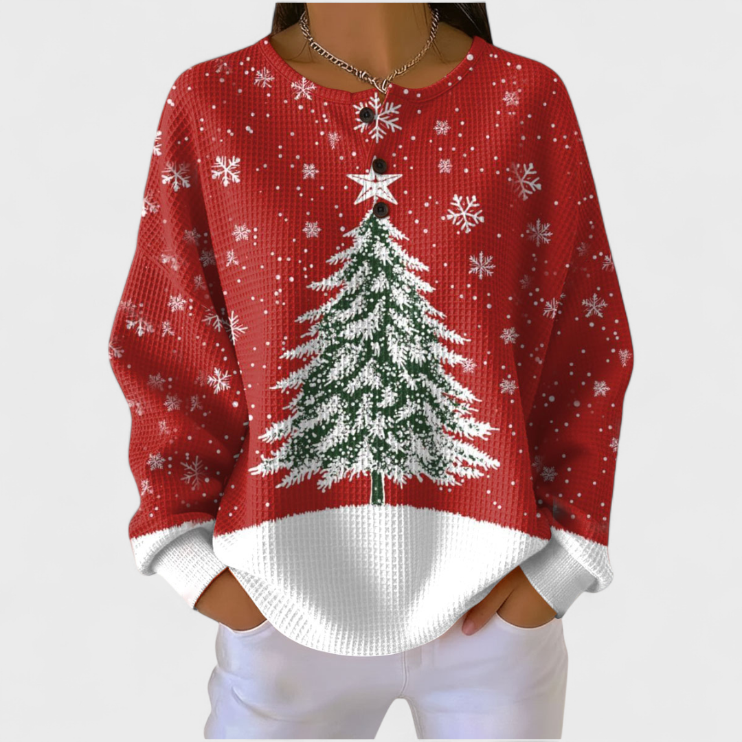 Sofia - Pull Rouge à Motif Sapin de Noël