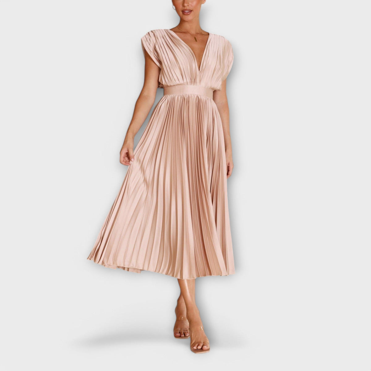 Maria - Robe Plissée Élégante Rose Poudré