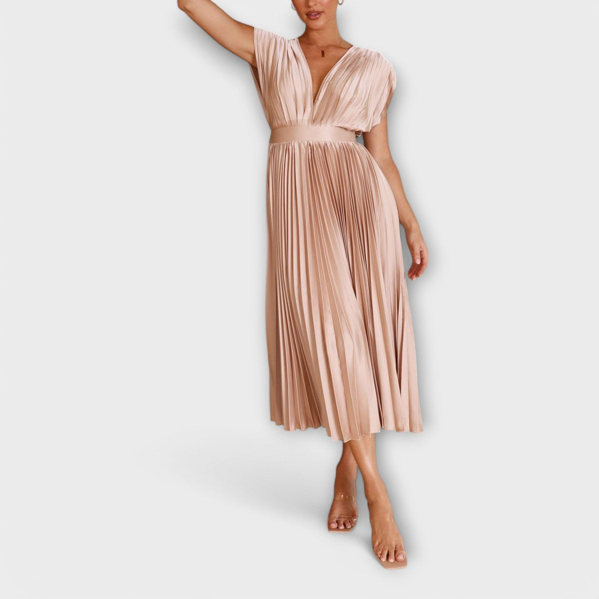 Maria - Robe Plissée Élégante Rose Poudré
