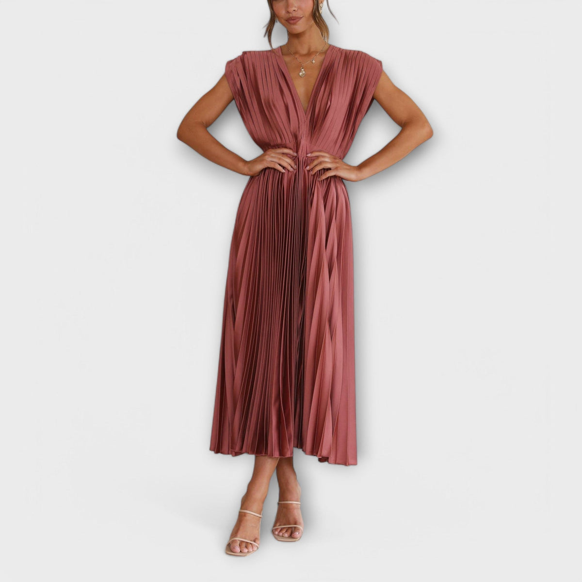 Maria - Robe Plissée Élégante Rose Poudré