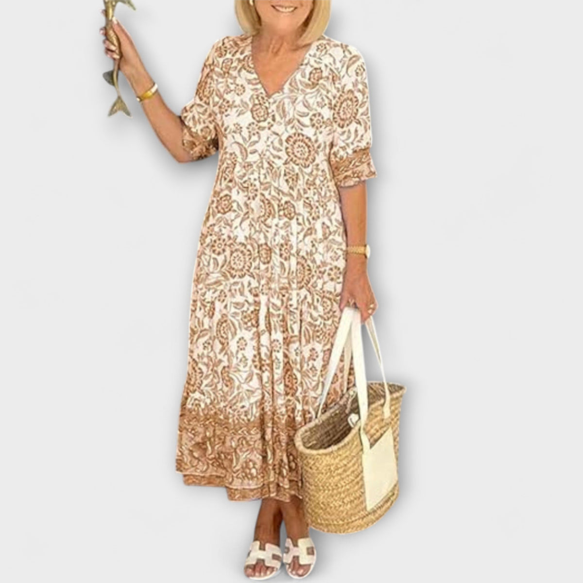 Caitlin - Robe Légère Bleue et Blanche à Motif Floral