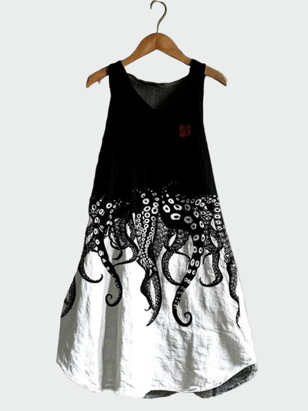 Robe Noire et Blanche à Motif Pieuvre