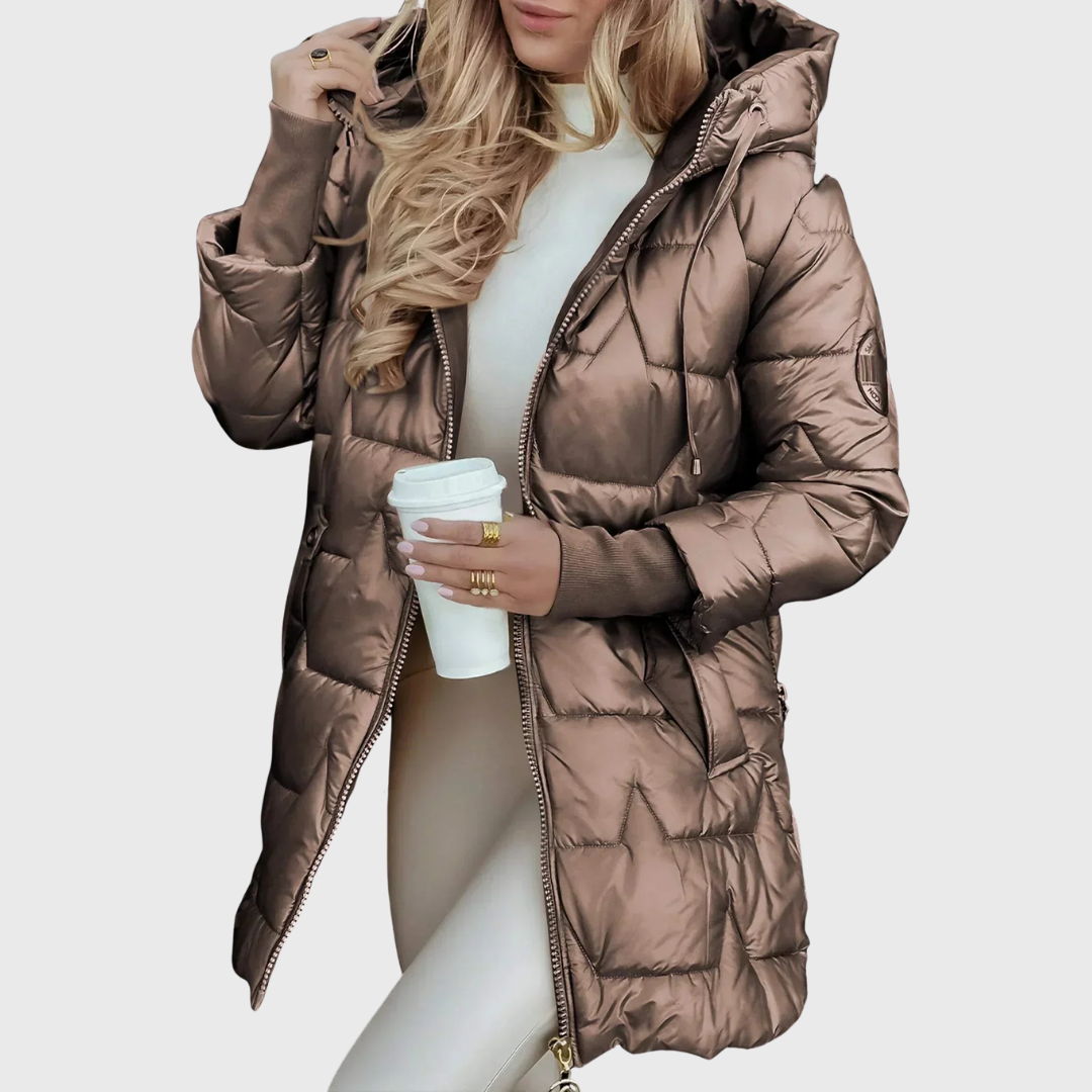 Maria - Long Manteau Chaud Beige à Capuche