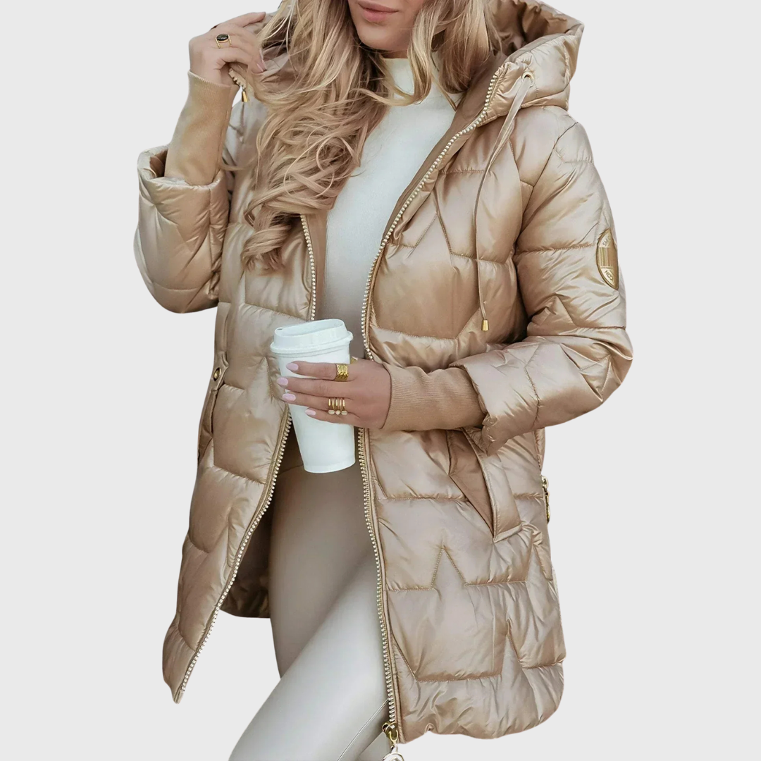 Maria - Long Manteau Chaud Beige à Capuche