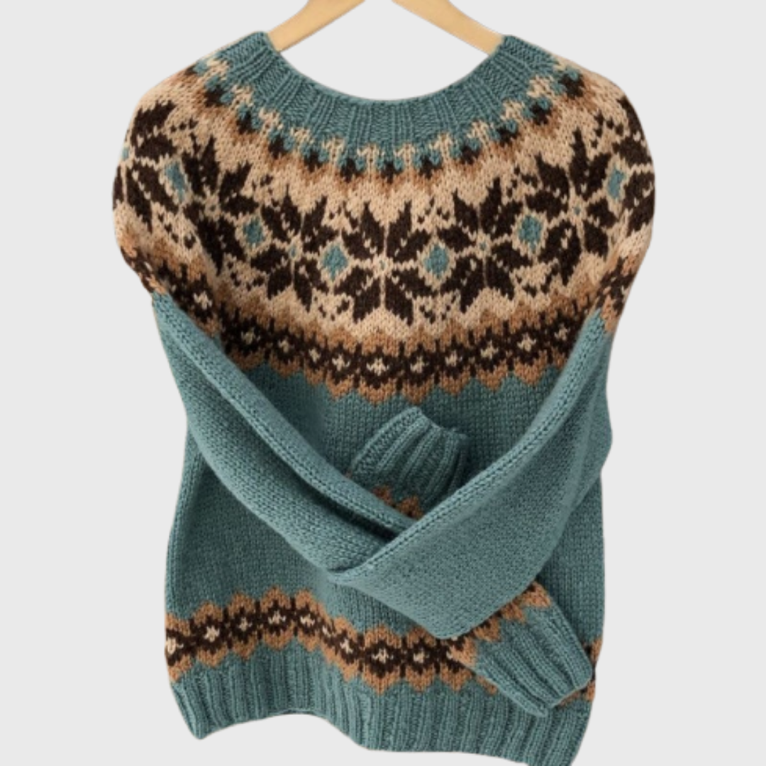 Ocean Pine | Pull Vert à Motif Norvégien