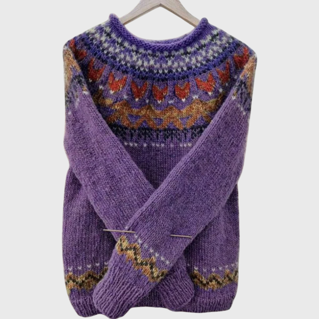 Plum Garden | Pull Violet à Motif Norvégien
