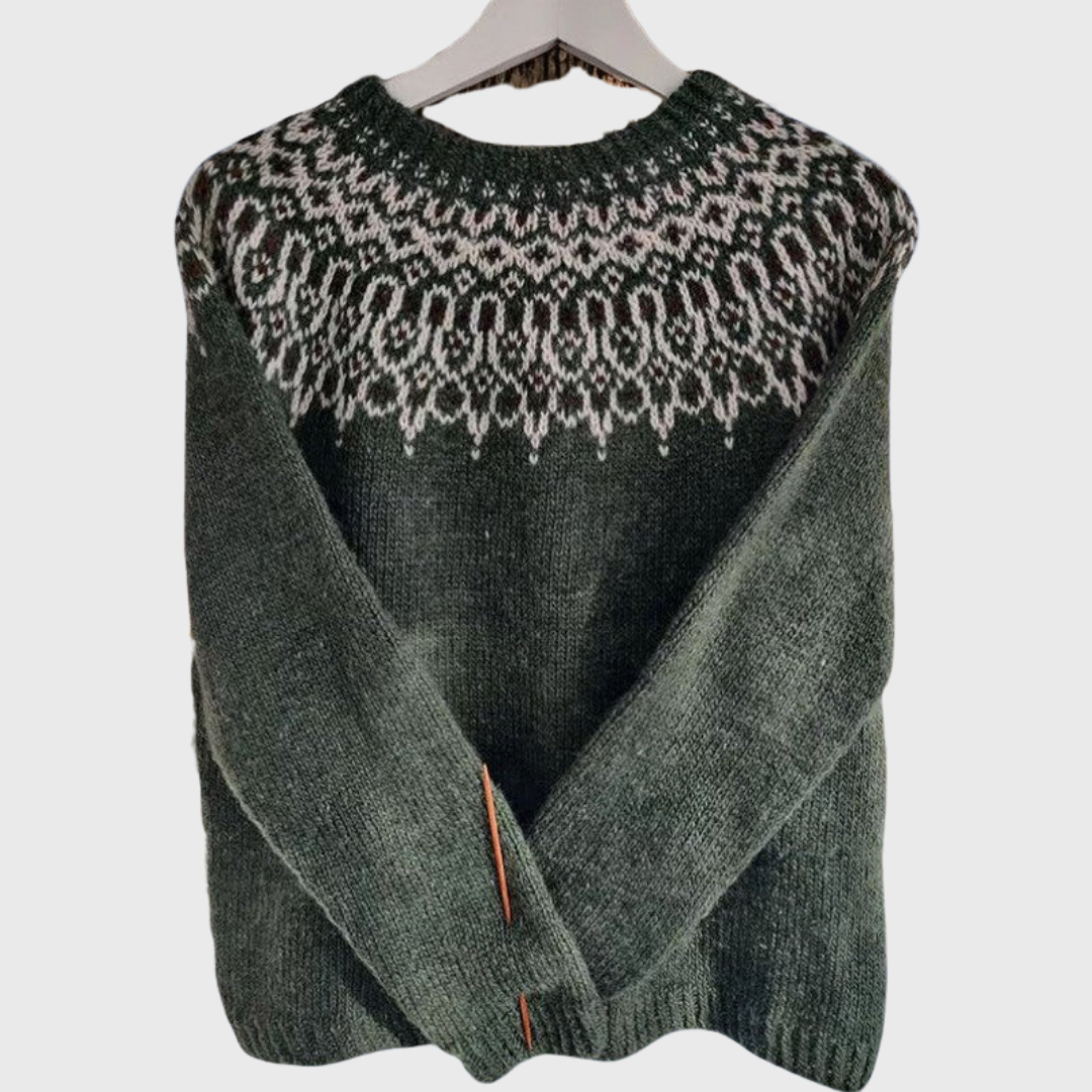 Winter Pine | Pull Vert Foncé à Motif Flocons de Neige