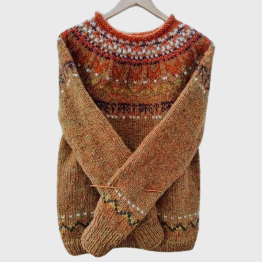 Golden Dune | Pull Marron à Motif Norvégien