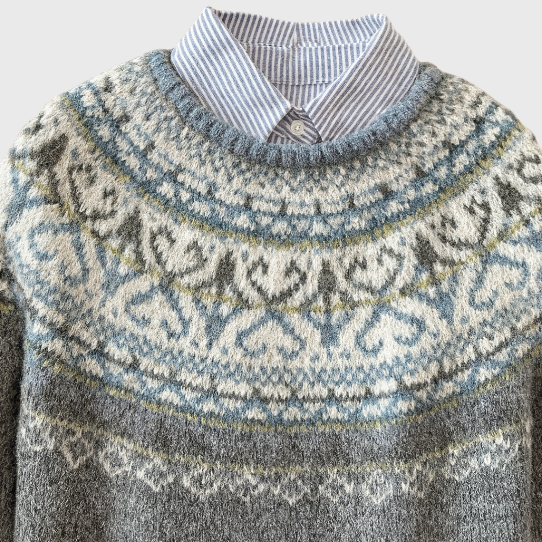 Lux | Pull Vintage Gris Clair à Motif Norvégien