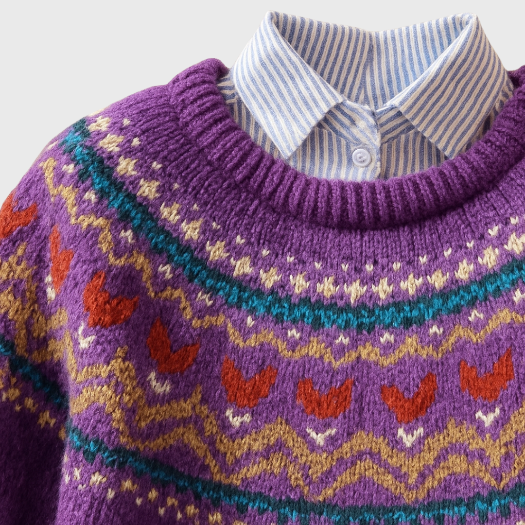 Silvi | Pull Vintage Violet à Motif Norvégien