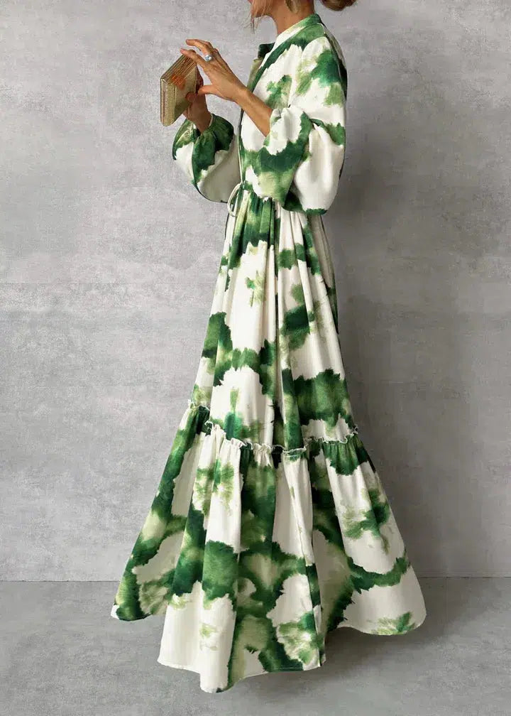 Gabriela - Robe Longue Élégante Verte et Blanche