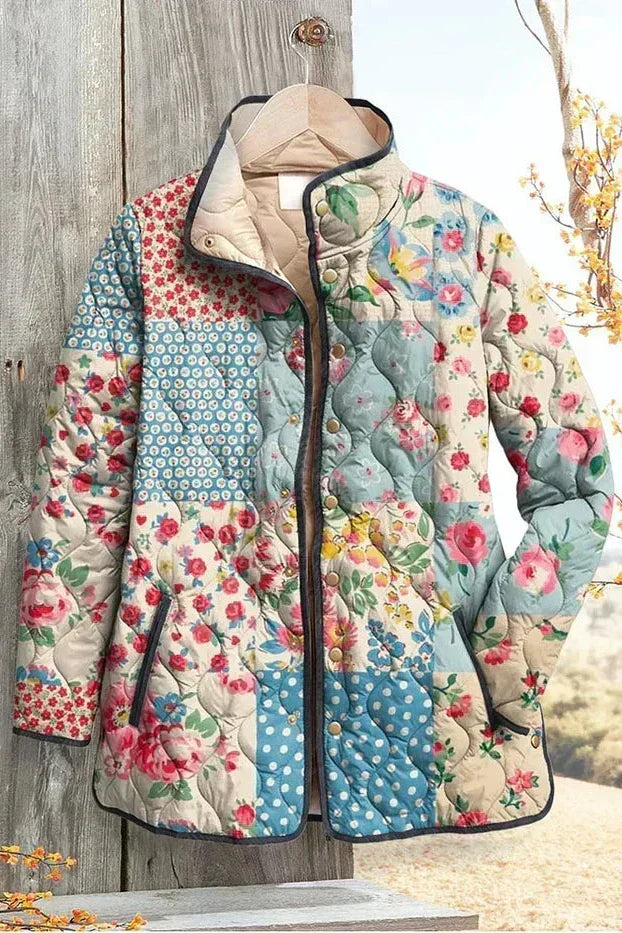 Viola – Doudoune à motif patchwork et col en peluche