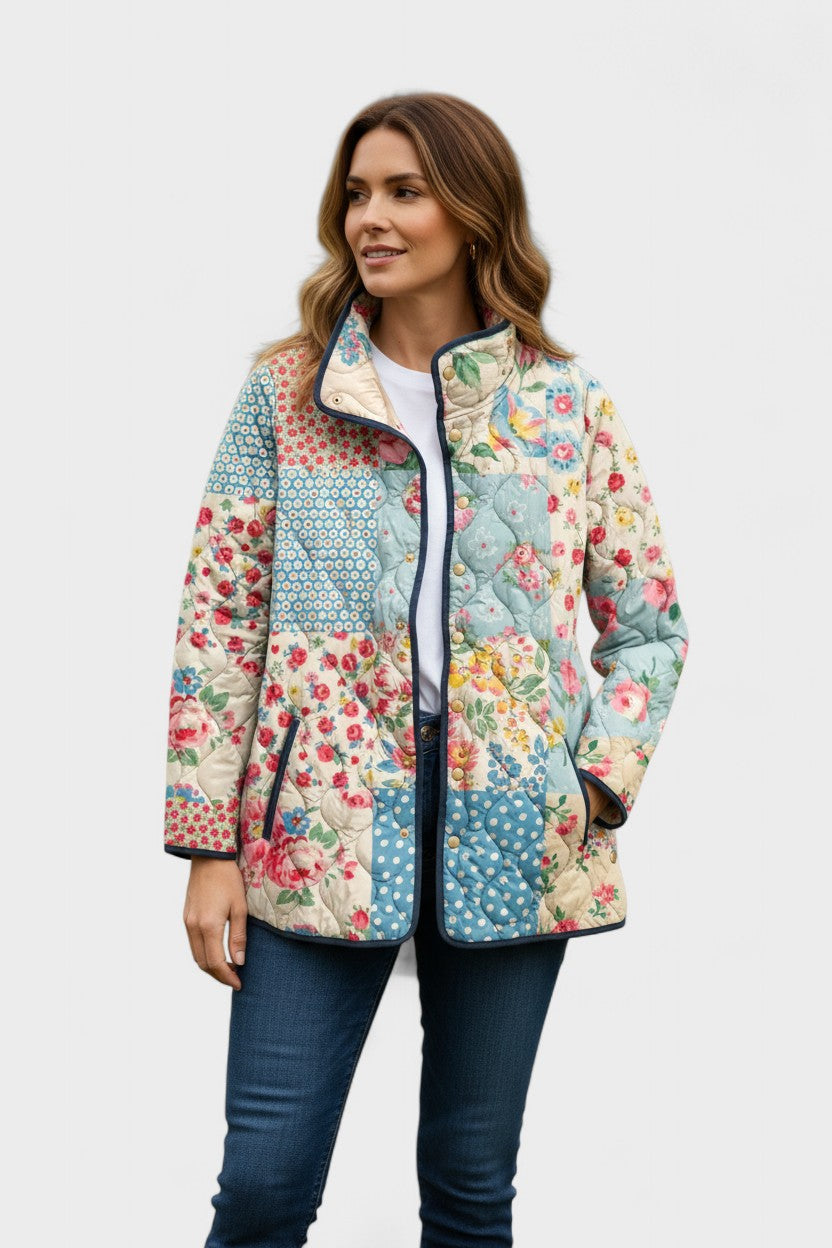 Viola – Doudoune à motif patchwork et col en peluche