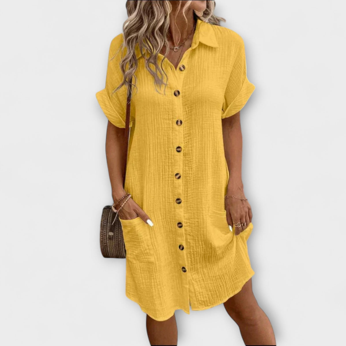 Aria - Robe Chemisier Blanche à Boutons