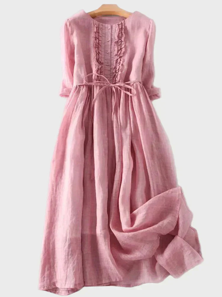 Robe Longue en Lin à Bretelles Vert Sauge