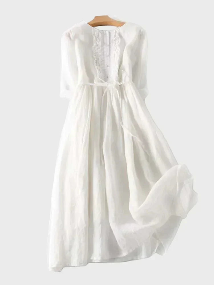 Robe Longue en Lin à Bretelles Vert Sauge