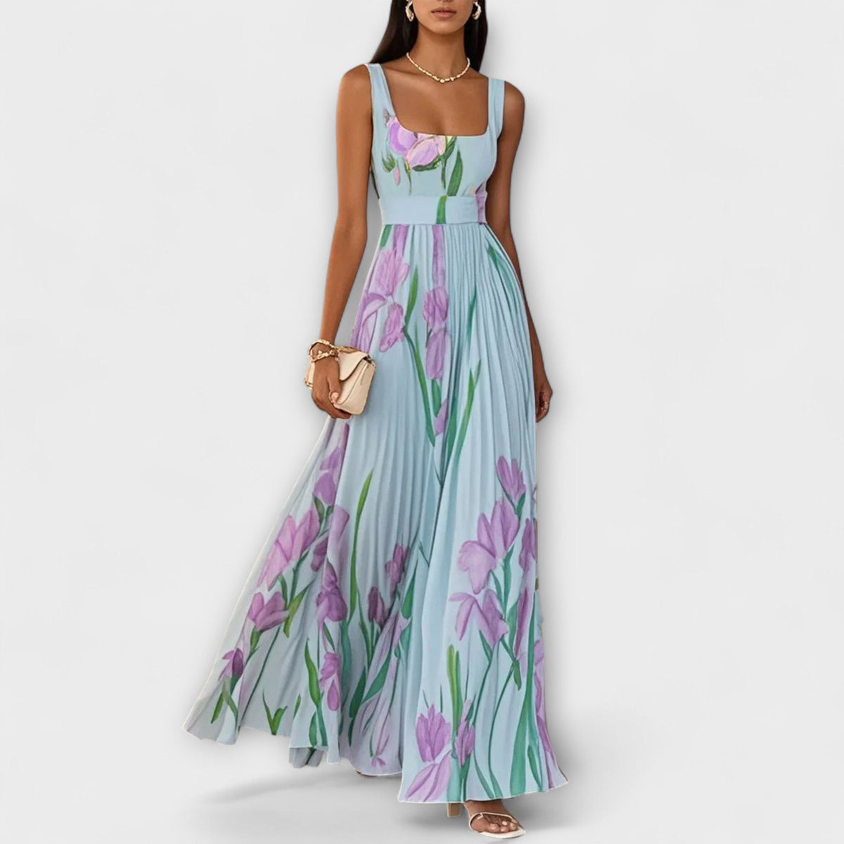 Penélope - Robe Longue en Mousseline Crème à Fleurs