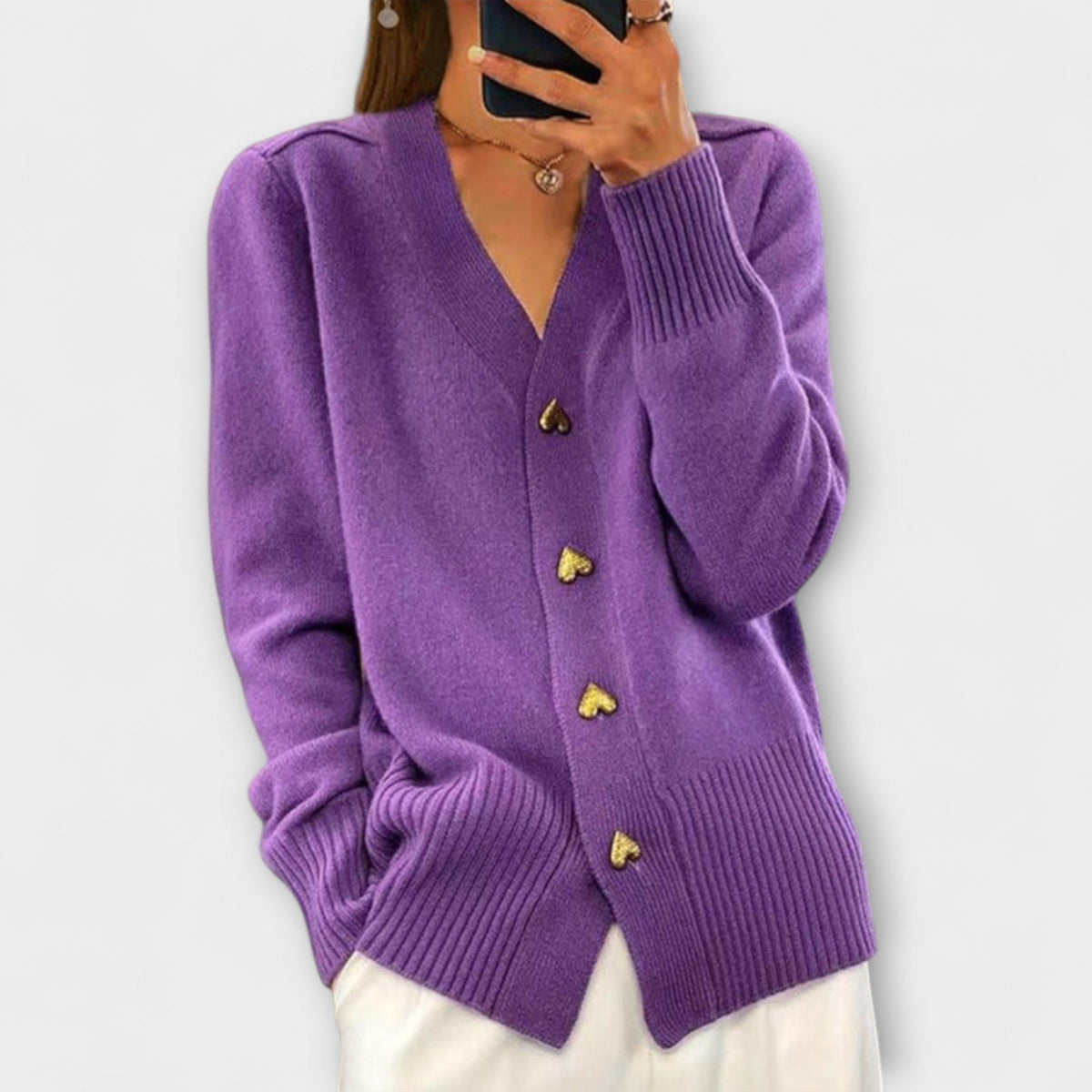 Marij - Cardigan Bleu Foncé à Col V, Style Vintage
