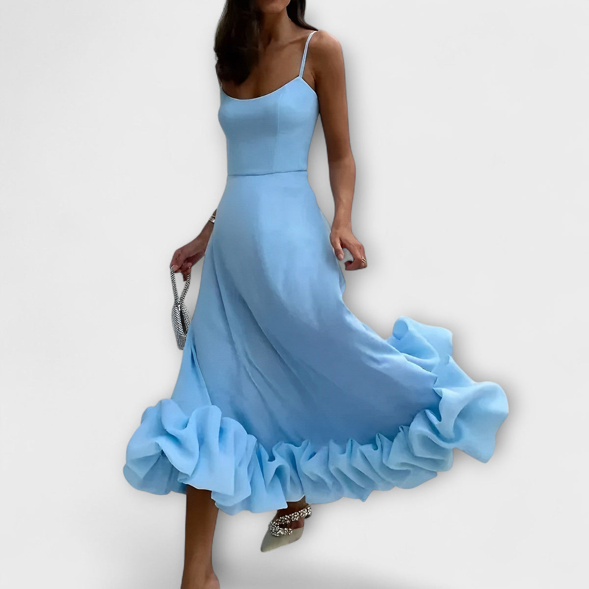 Lily - Robe Midi de Fête en Satin Violet à Volants