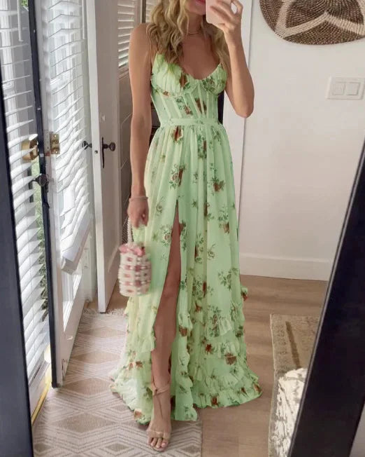 Sónia - Robe Midi Blanche à Motif Floral