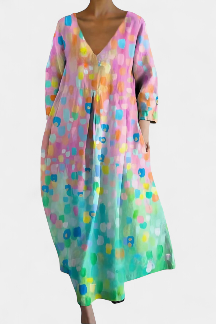 Ana - Robe Fluide Colorée à Motif Aquarelle