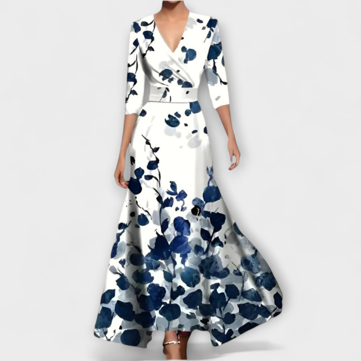 Alma - Robe Blanche et Bleue à Motif Floral
