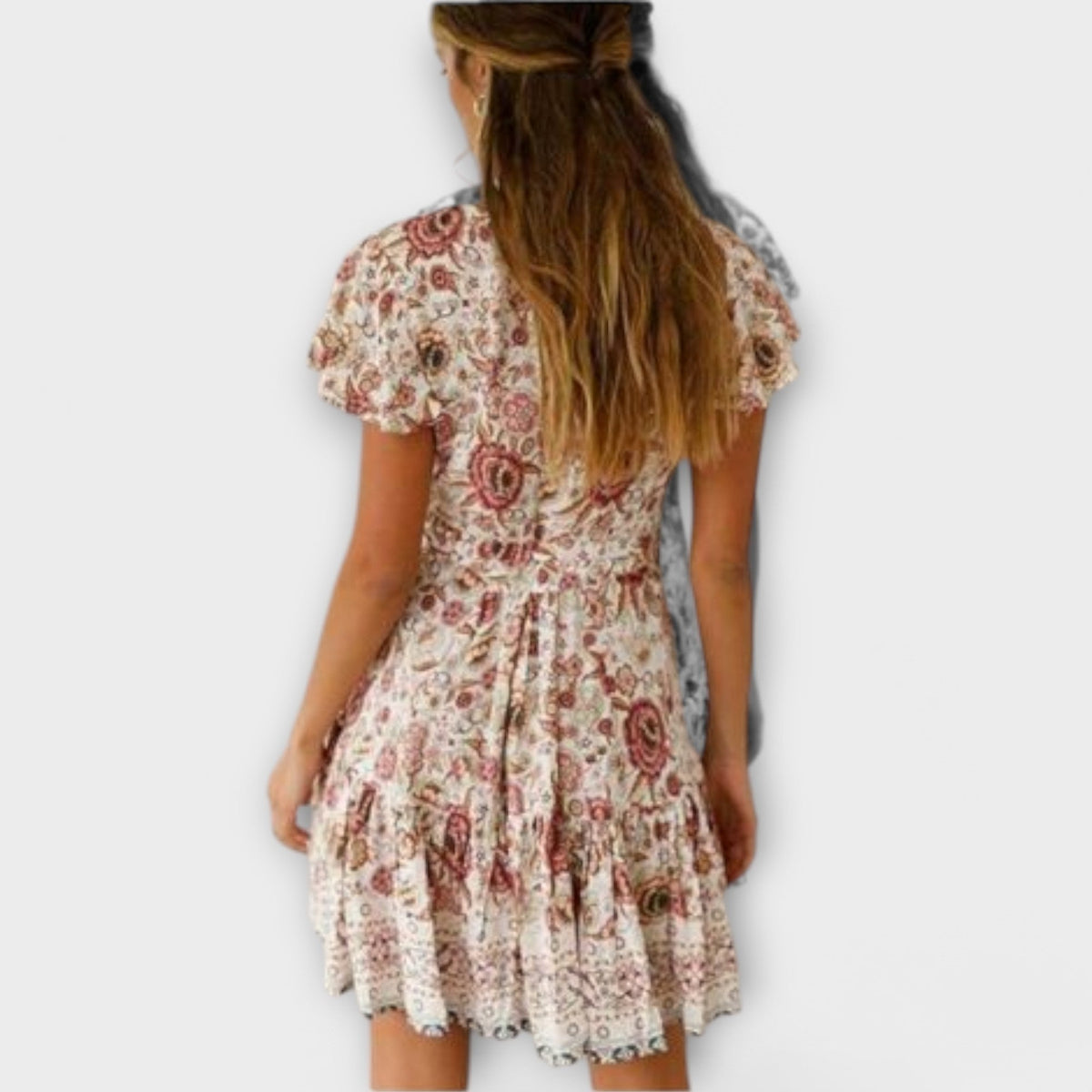Amina - Robe Bohème Courte à Motif Floral