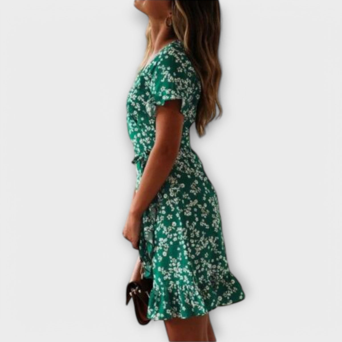 Nilsine - Robe Bohème Courte Verte à Motif Floral