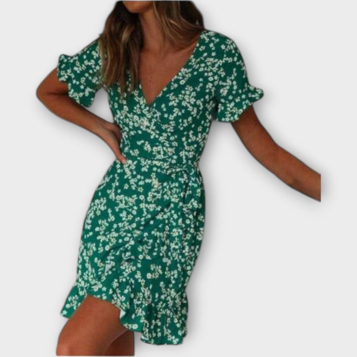 Nilsine - Robe Bohème Courte Verte à Motif Floral