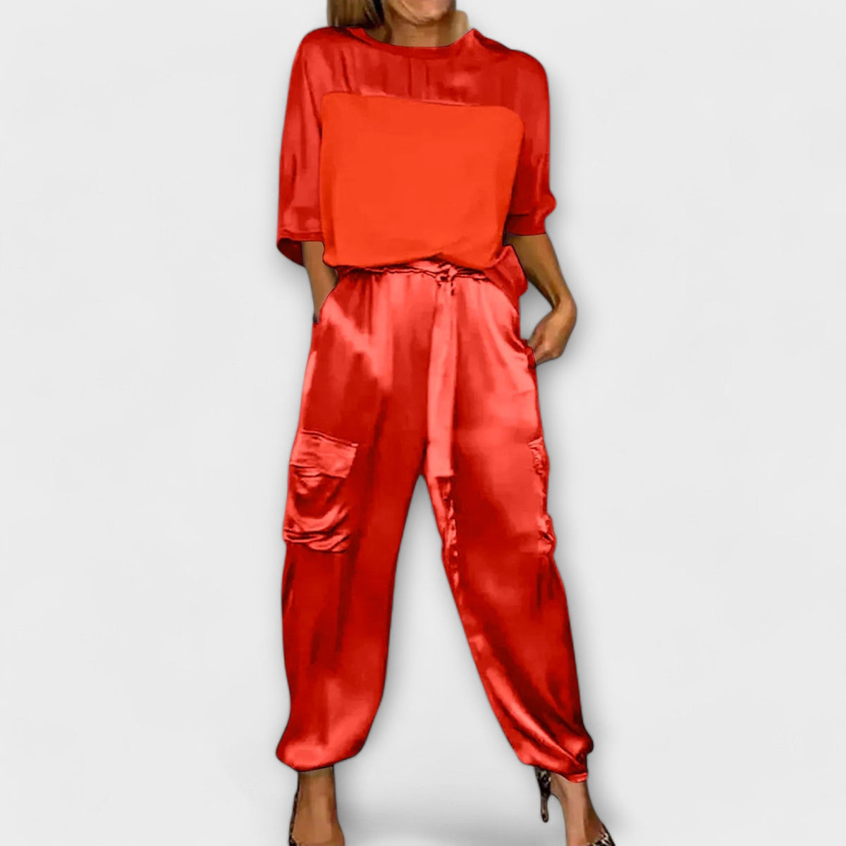 Ensemble en Satin Kaki avec Haut et Pantalon